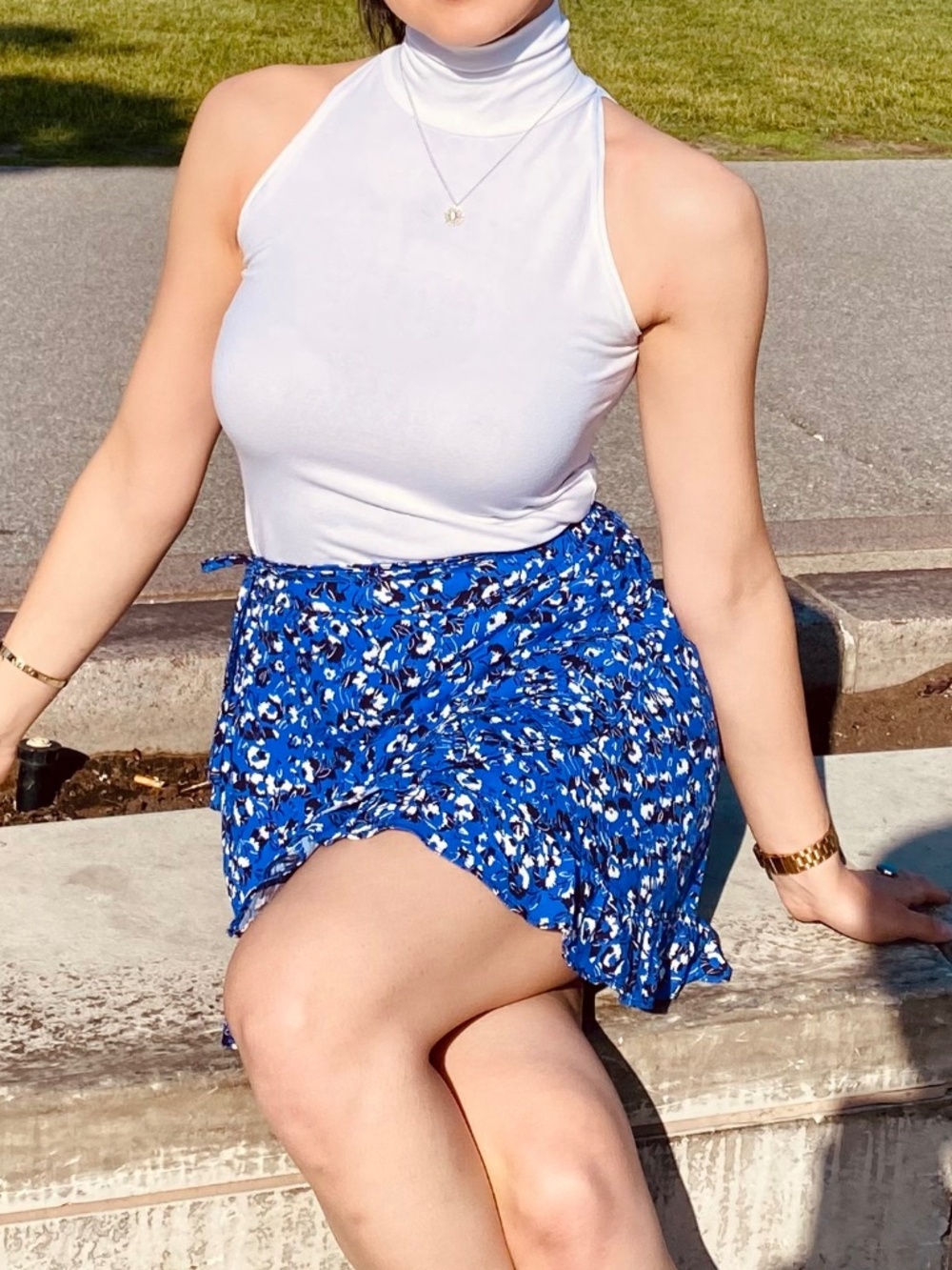 Zara Blue Floral Wrap Mini Skirt Ruffle Hem Tie Waist Size S